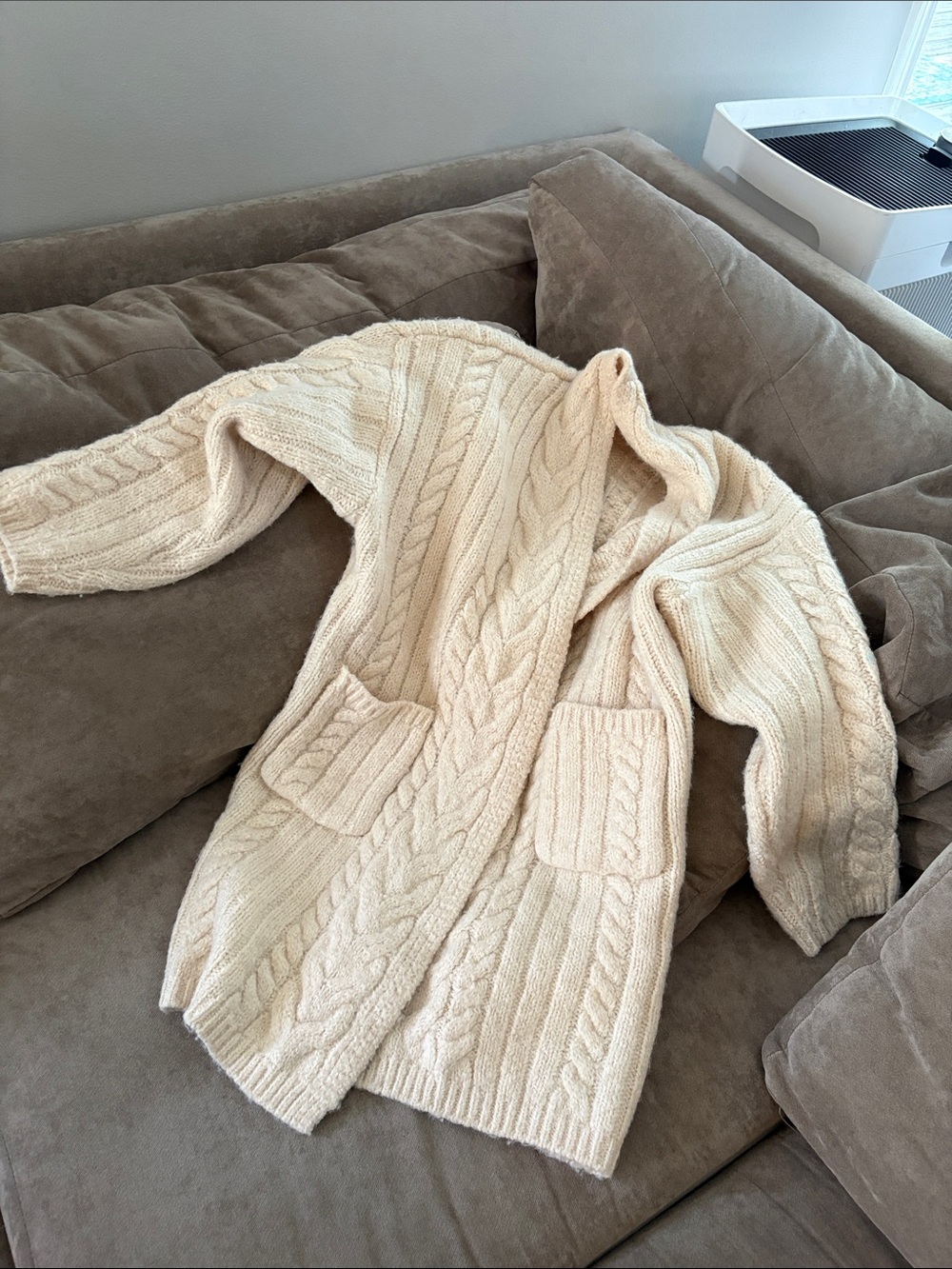 a new day Cream Cable Knit Open-Front Cardigan with Pockets